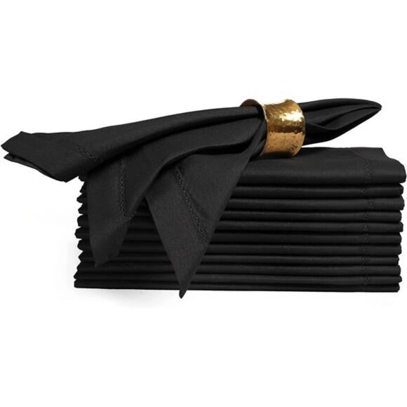 Set of 12 BLACK Cloth Dinner Napkins with Hemstitched 20x20 - Picture 1 of 5